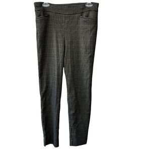 Chicos Black Houndstooth Pant Pull On Stretch Sz 1R or 8 Party Holiday Business